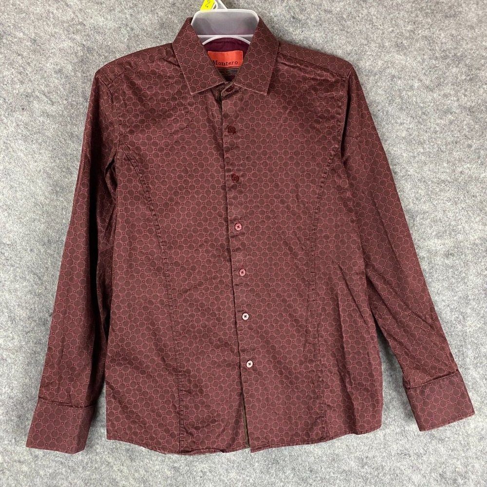 Montero Button Up Shirt Small Men's Long Sleeve Burgundy Adults S